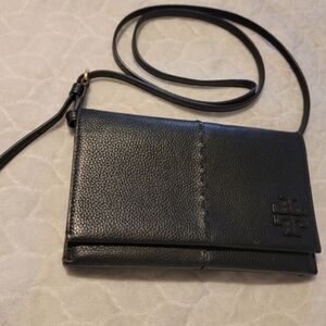 Tory Burch Black Pebbled Leather Crossbody Wallet